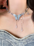 Blue Crystal Butterfly Necklace