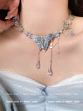 Blue Crystal Butterfly Necklace