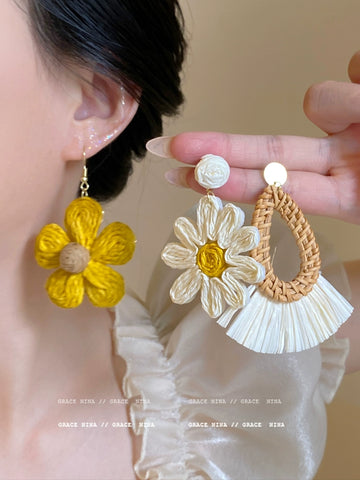 Yellow Daisy Floral Drop Earrings