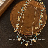 Blue Shell Chain Earrings