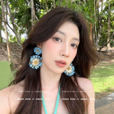 Yellow Daisy Floral Drop Earrings