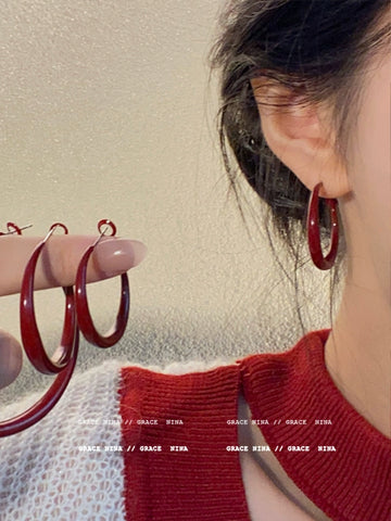 Red Retro Hoop Earrings